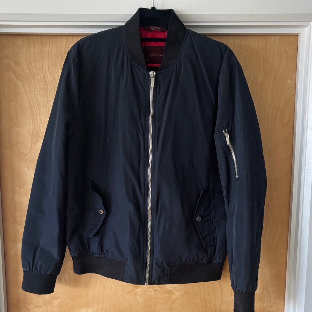 Men's Navy Bomber Jacket - Zara
